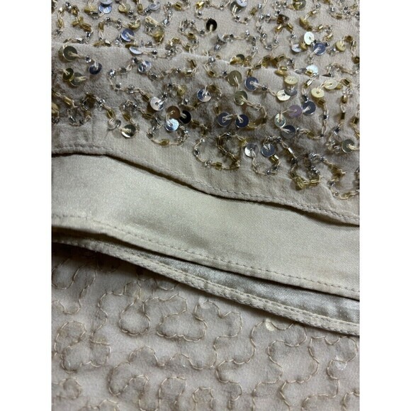 Aidan Mattox Sequin Cocktail Dress Gold Tan 2 Cold Shoulder Silk Lined - Picture 9 of 10